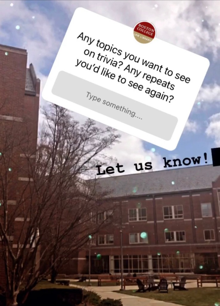Instagram story with an outdoor school and sky background. There is a question box that asks "Any topics you want to see on trivia?"
